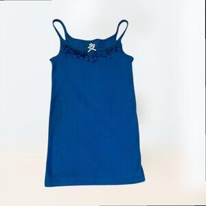SO Juniors 2000s Y2K royal blue pointelle dainty w/ ruffles + bow tank top XL